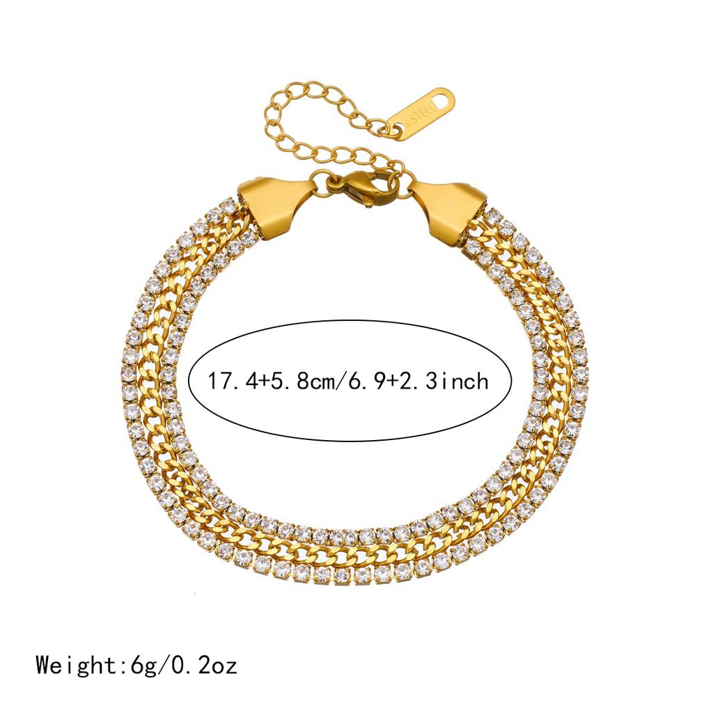 DIEYURO 316L Stainless Steel Golden Three Layers Bracelet Shiny Cubic Zirconia Stackable New Waterproof Jewelry Gift For Women