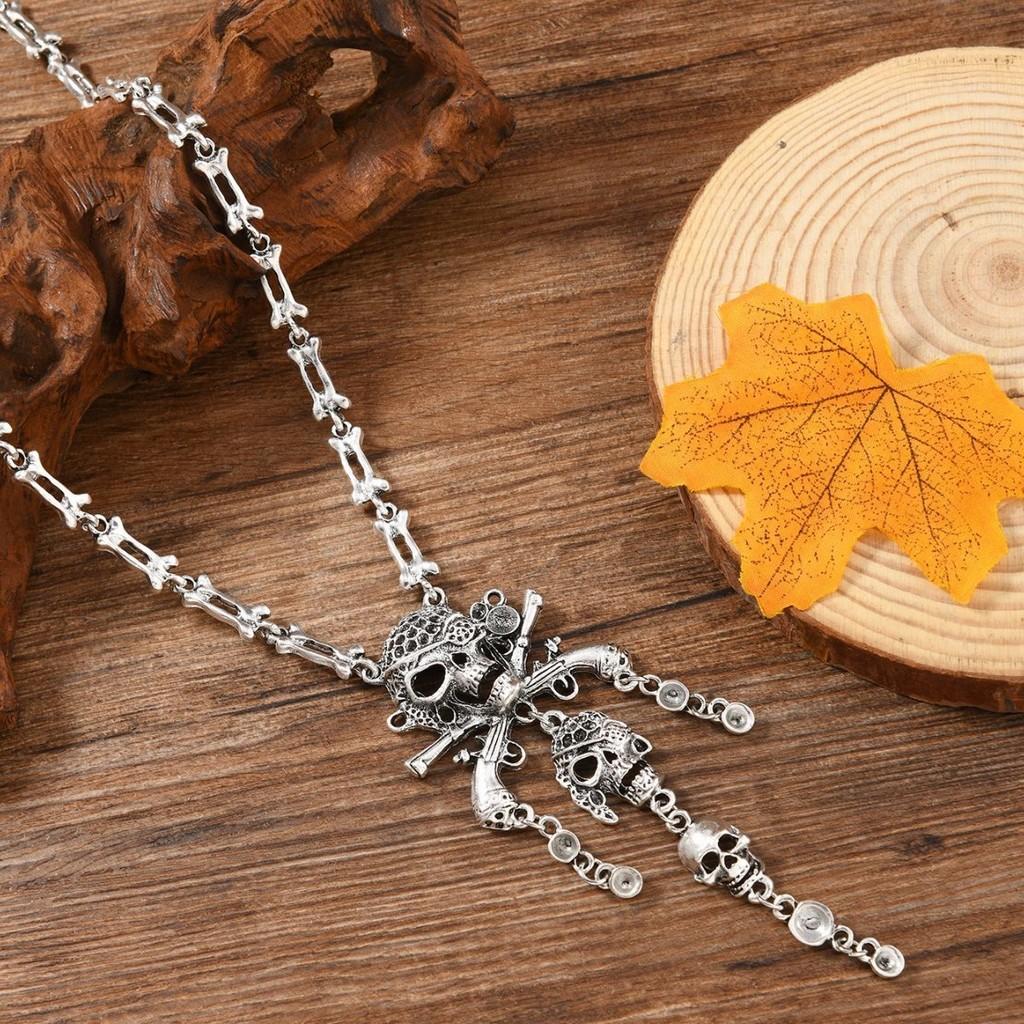 Vintage Pirate Skeleton Necklace With Zinc Alloy Pendant For Gothic Gothic Fashion
