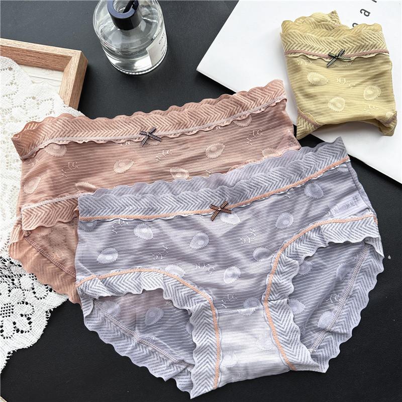 Damen Frühling und Sommer Reizvolle Eis-Seide Spitze Mesh Baumwolle Sexy Hüftunterwäsche