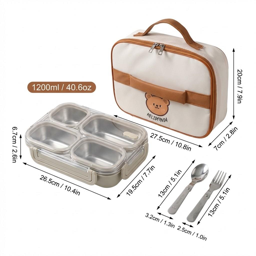 3/4 Grids 304 Stainless Steel Lunch Box Portable Large Capacity Leak Proof Divided Bento Box for Students Adult Microwave Safe