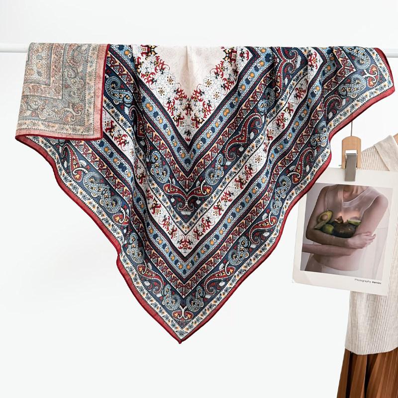 91 Retro Double-sided Velvet Large Square Scarf Women's New Spring and Autumn Foreign Style Fashion Cashew Flower Silk Scarf Neck Scarf Shawl