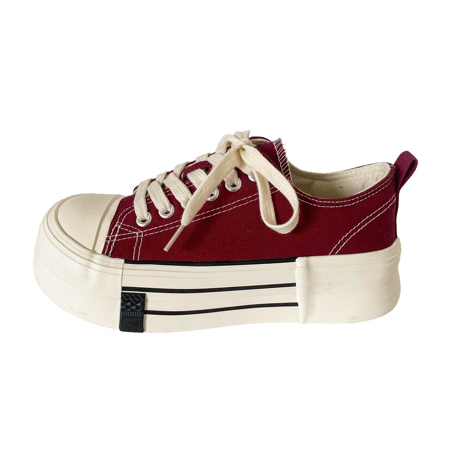 

HY-1285 thick-soled big-headed canvas shoes women s 2024 new spring and summer versatile popular retro little white shoes 40 бордовий