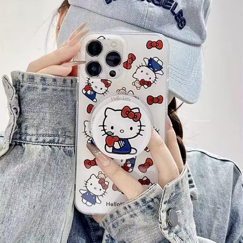 Wireless Charging Melody Hello Kitty Holder Casing For Samsung Galaxy S25 Ultra S24 S23 S22 S21 Plus Ultra S23 FE Phone Case
