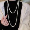 New Exquisite Imitation Pearl Necklaces Multilayer Elegant Style Sweater Chain Necklaces Vintage Long Necklaces Women Fashion