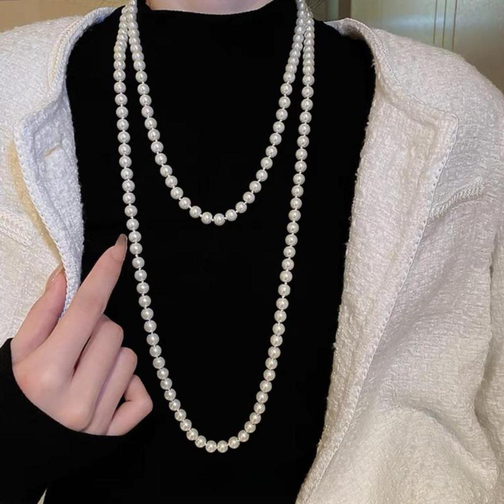 Neue Exquisite Imitationsperlen-Halsketten Mehrschichtig Eleganter Stil Pulloverketten Halsketten Vintage Lange Halsketten Damenmode