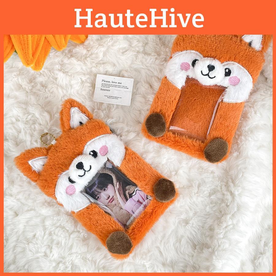 Plush Fox Sweet Id Card Holder Whimsical Animal Pendant For Easy Travel And Storage