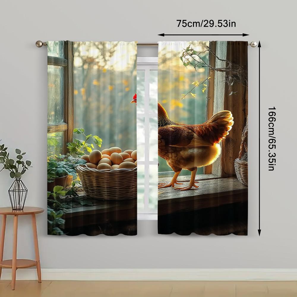 2pc,  Curtains Farmhouse Chicken Versatile Polyester Fabric,Without Electricity Festive Holiday Suitable for Room, Parties Decor