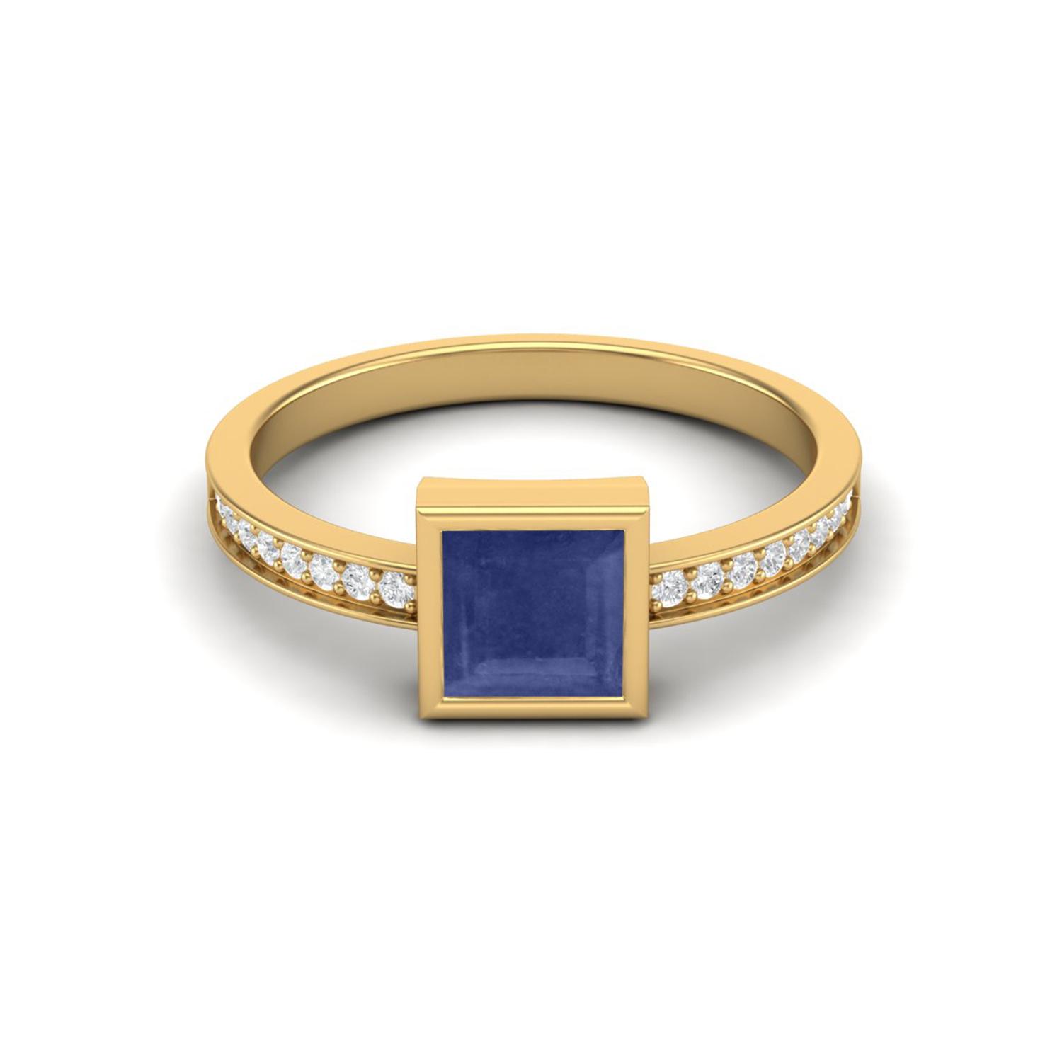 5mm Square Blue Sapphire 925 Sterling Silver Gold Vermeil Solitaire Women Engagement Ring