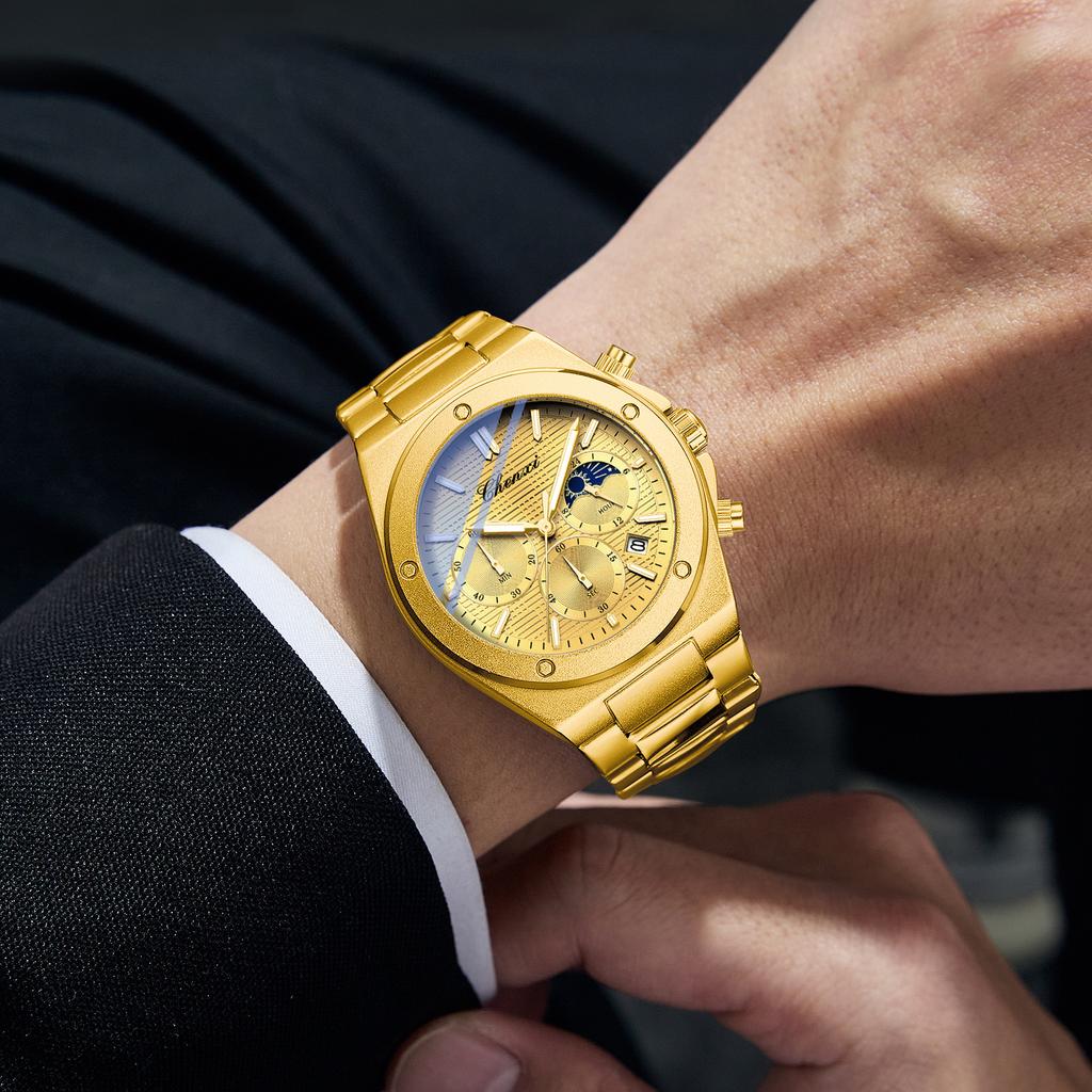 Men Multifunction Quartz Watch Luminous Waterproof Business Fashion Wristwatch