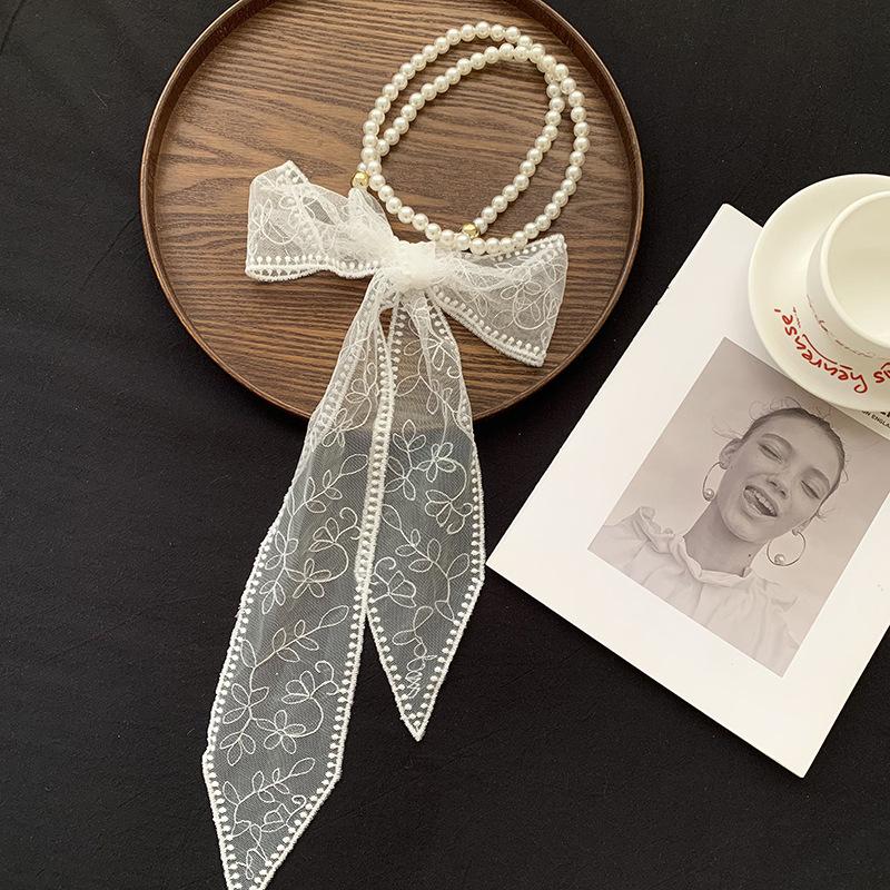 New Retro Lace Silk Scarf Long High-end Versatile Decorative Streamer Headband Multi-functional Scarf Headband Headwear