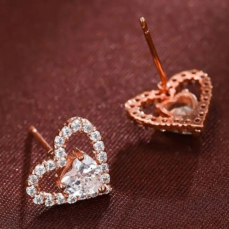 Fashion Female Earrings  Sterling SIlver Heart Shaped Zircon Earrings for Women Valentine's Day Statement  Gift Bijoux