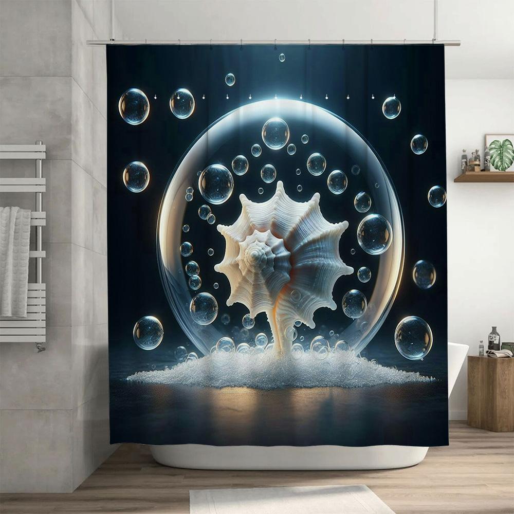 Whimsical Seashell Shower CurtainBath Decor for a Nautical Theme Waterproof Fabric with Bubble Print Perfect Gift for Beach Love