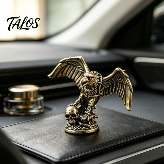 Unique Dark Art Collectible Eagle Skull Figurine, Small Vintage Bird Statue, Solid Brass Decorative Aged Bronze Figure Sculpture for Home Office Desk