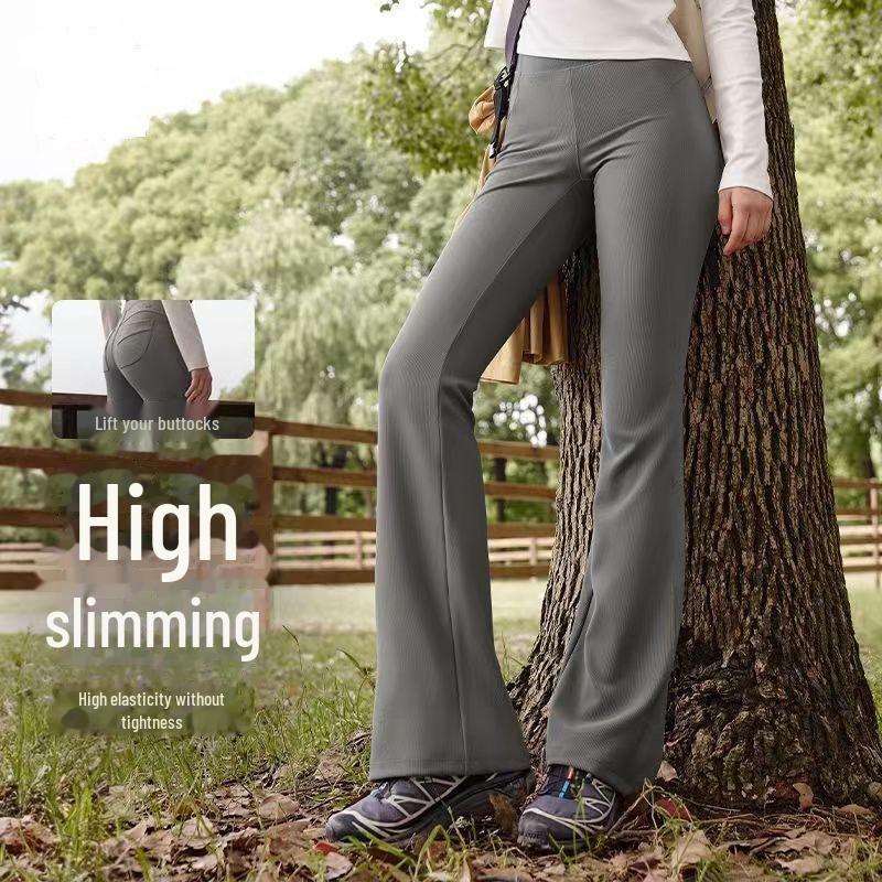 

Эластичные расклешенные штаны для йоги с высокой талией — утягивающие леггинсы для женщин, приподнимающие бедра L зелёный