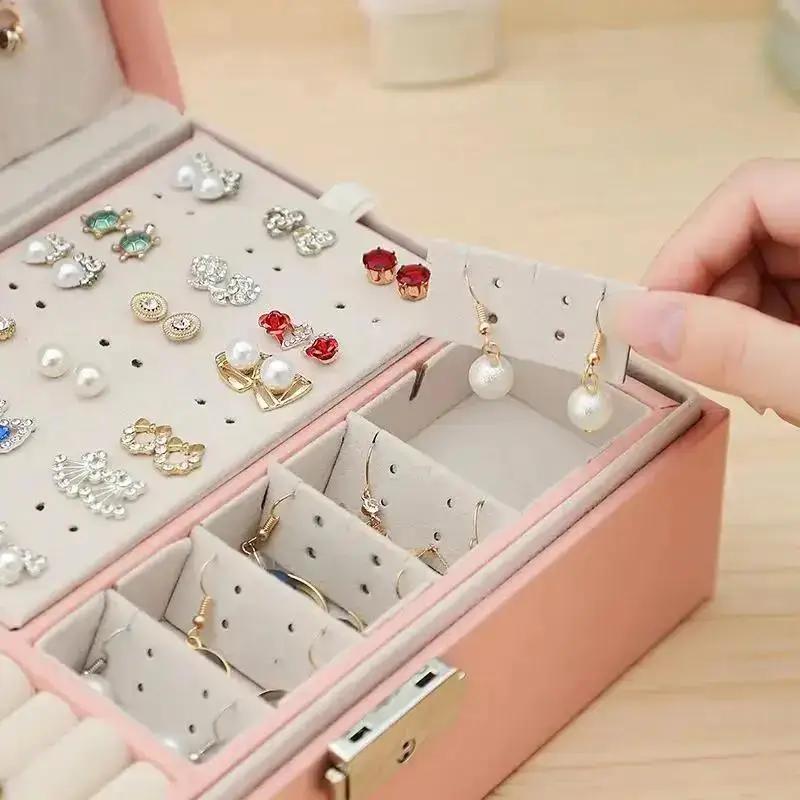 Large-capacity Leather Travel Multi-function Jewelry Storage Boxes For Girls Women Earrings Ring Necklace Display Jewelry Case