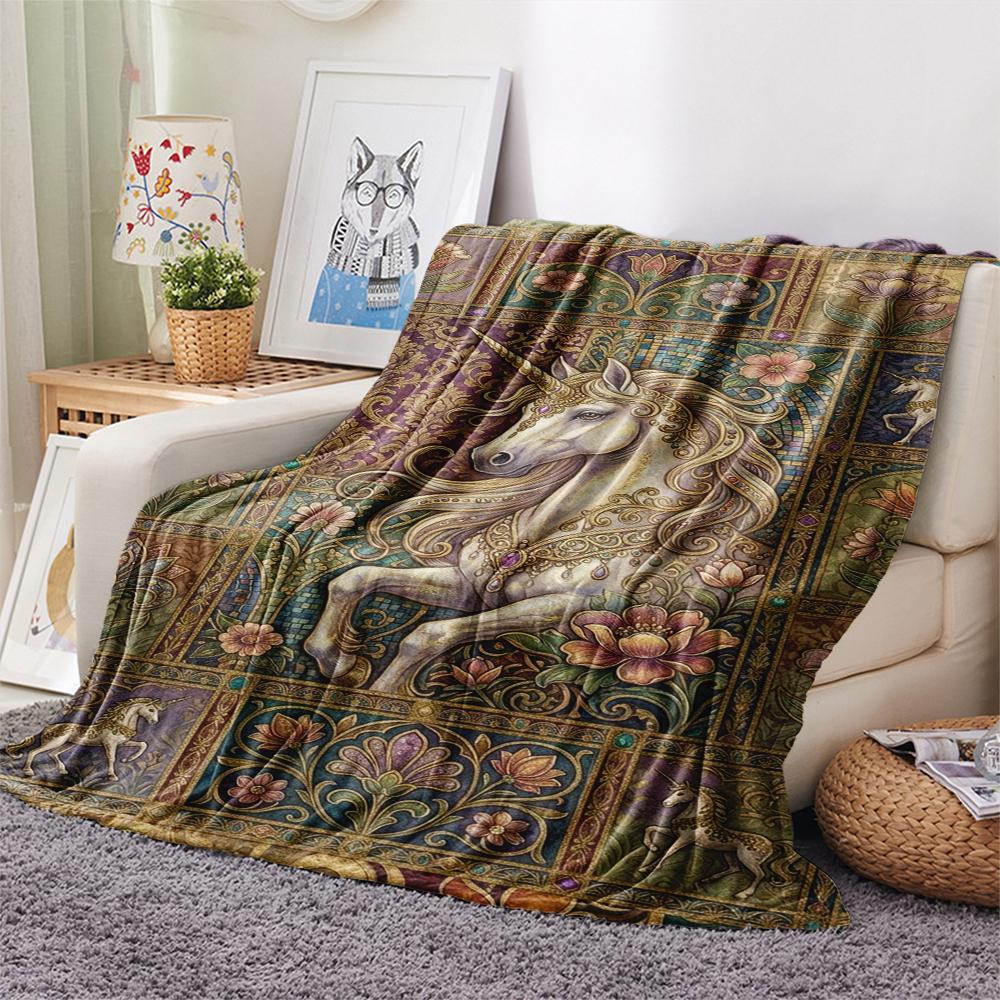 Unicorn Animal Print Flannel Blanket, High quality Comfortable for All Seasons, Home Decor, Warmth and Comfort, Perfect for Christmas Gifts139