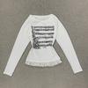 Abbigliamento Y2K Primavera e Autunno Personalizzato con Stampa di Note Musicali Grembiule Bordo Piccola Gonna Design Girocollo Top
