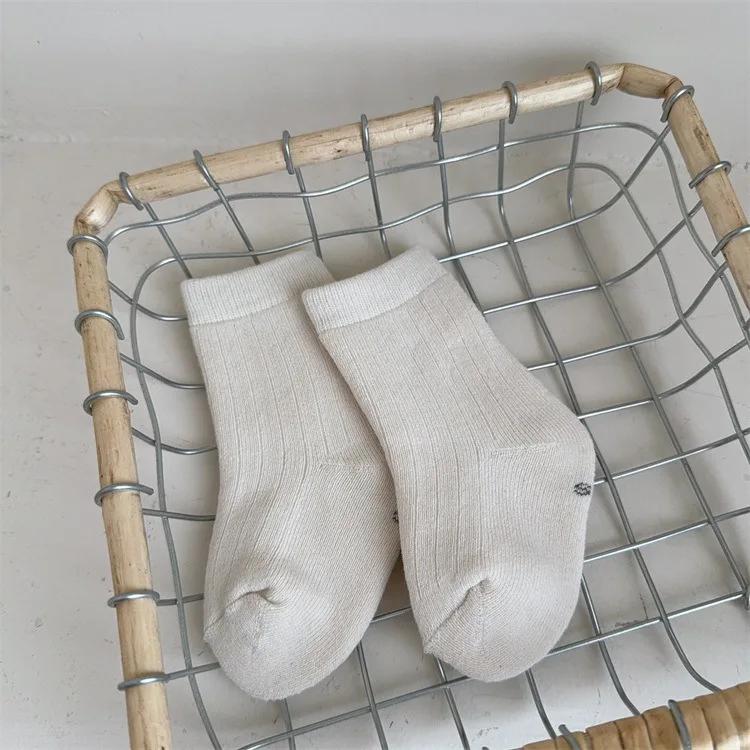 Winter New Children s Terry Socks Gray and White Letter Medium Tube Socks Baby Winter Thickened Socks Boys Girls S (0-1 Year)