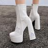 Women's High-heeled Short Boots Fashion European and American Style Autumn and Winter New Waterproof Table Thick-heeled Large-size Short Boots