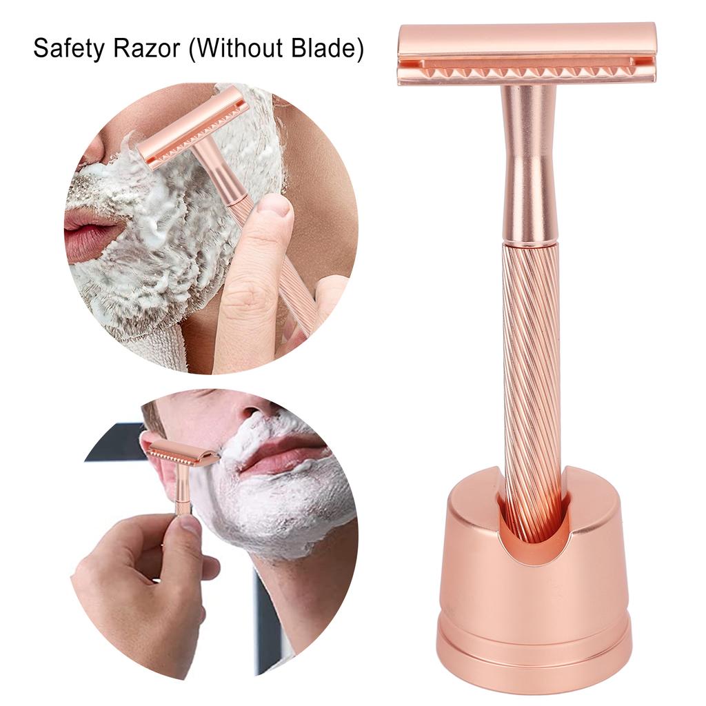 Zinc Alloy Men Portable Brass Handle Double Shaving with Base for Face Grooming