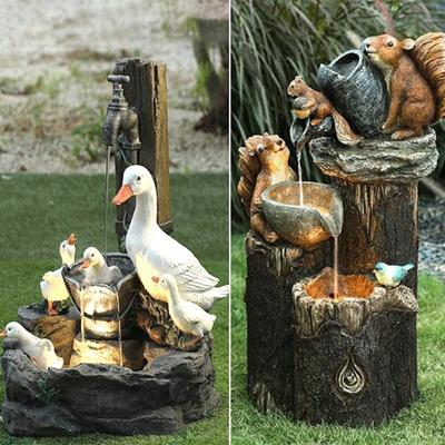 Ente Eichhörnchen Solarbetrieb Harz Terrassenbrunnen Gartengestaltung Mit LED Solarlicht Gartenbedarf Außendekoration