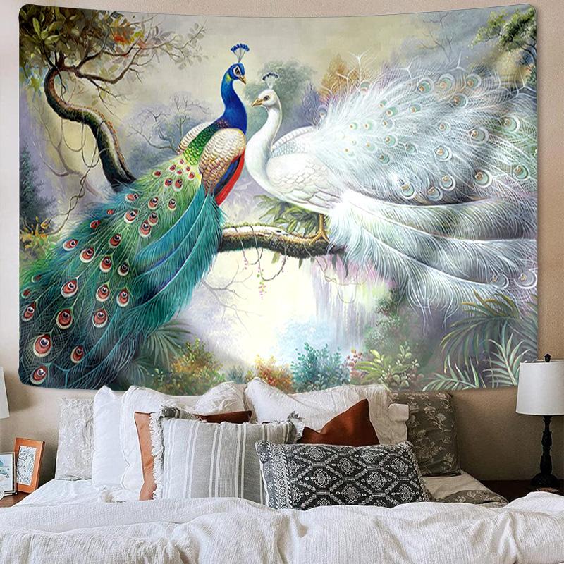 Peacock In The Forest Tapestry Room Decoration Wall Hanging for Living Room Bedroom, dormitory, Birthday and Christmas gifts