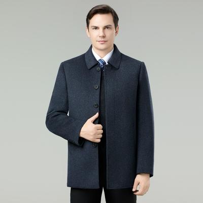 Brand Mid-length Men's Double-faced Cashmere Coat with Duck Down Lining and Woolen Cloth, for Autumn/Winter Warmth