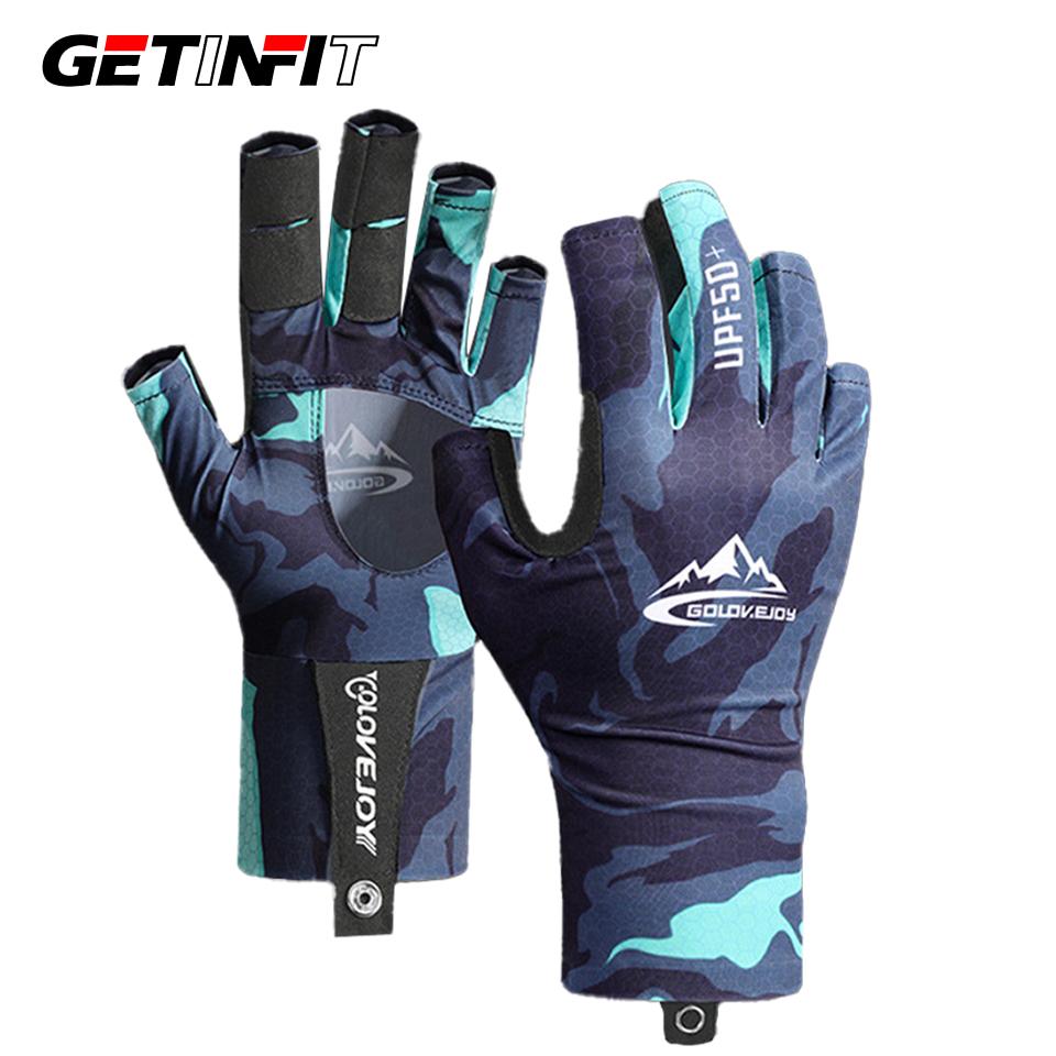 Getinfit Sommer Angelhandschuhe Halbfinger Anti-Rutsch Atmungsaktiv Eis Seide für Outdoor Angeln Komfortabel Leicht