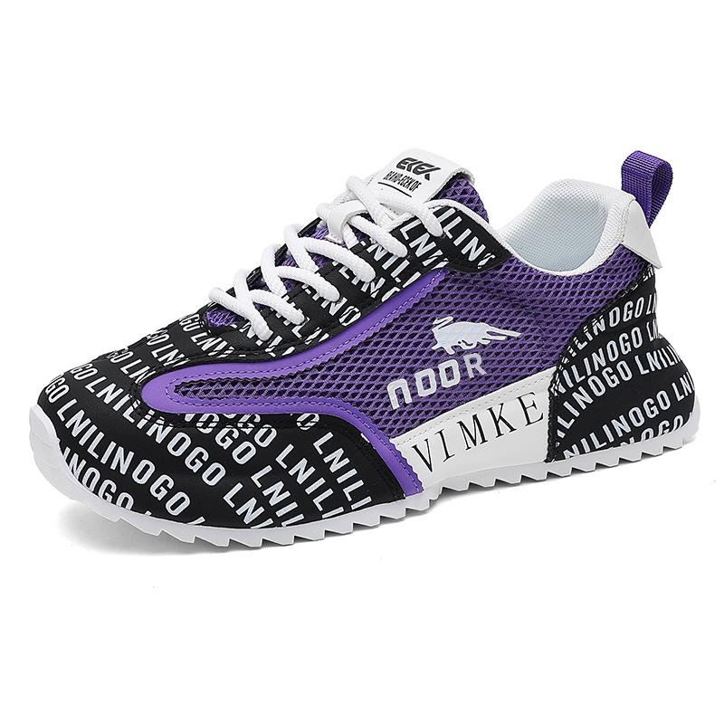 Retro Fashion White Purple Sneakers for Men Breathable Mesh Platform Shoes Trainers Men Lace-up Casual Sneaker Men Jogging Shoes