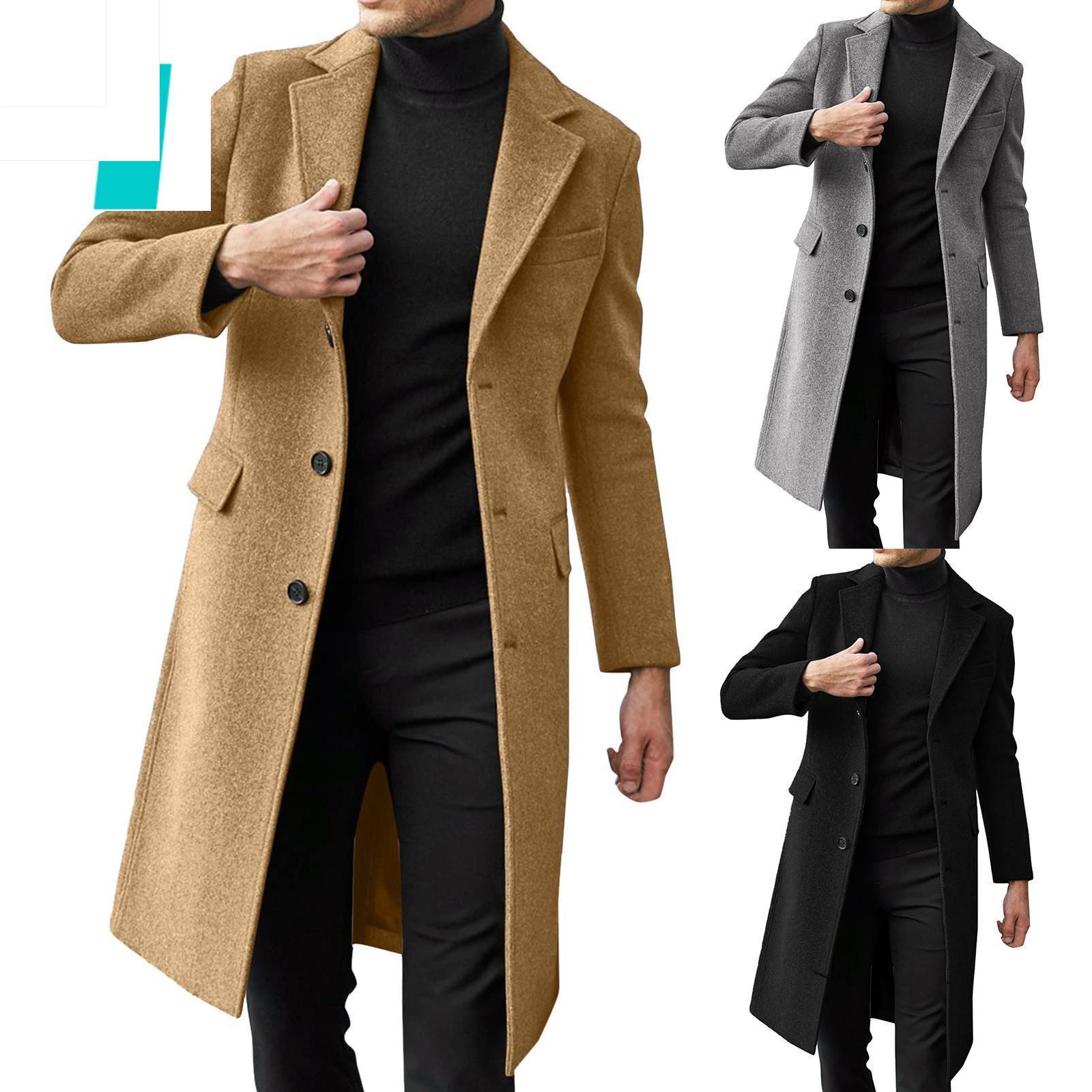 

Мужской однобортный плащ, зимняя полушерстяная куртка большого размера, теплая рабочая деловая куртка с лацканами, верхняя одежда