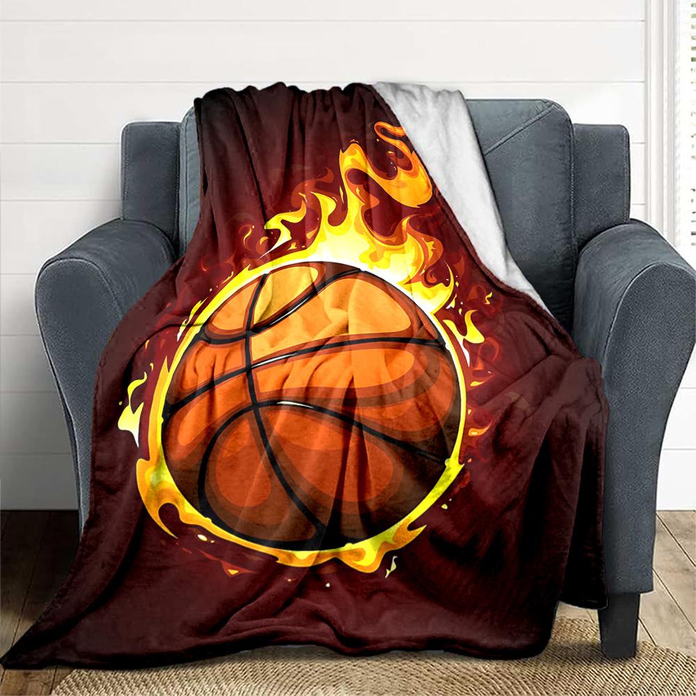 1pc Basketball Fire Blanket, Lightweight Flannel Throw Blanket for Sofa, Bed, Travel, Camping, Living Room, Office, Couch047