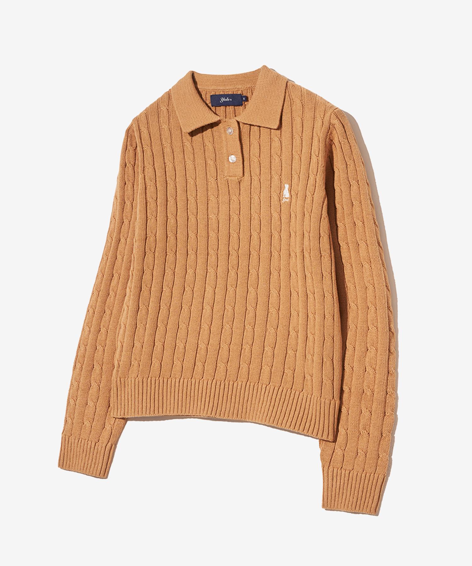 Yale Women S Cable Polo Knit_Camel Camel/L
