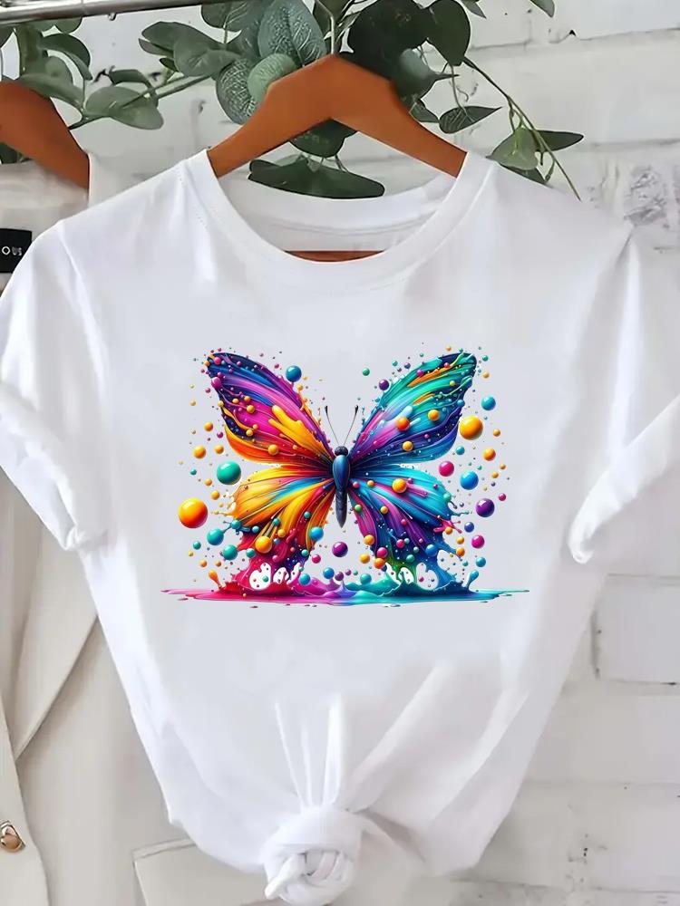 (Asian Size) trend butterfly cute Women Printed Lady Casual Short Sleeve T Tee Top Clothing Shirt Fashion Female Graphic T-shirts