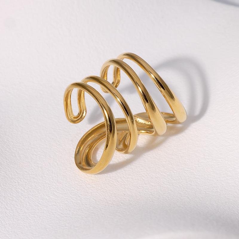 Stainless Steel Fashion Waterproof Open Ring Vintage Geometric Irregular Line Rings for Women Men Party Gift Temperament Jewelry
