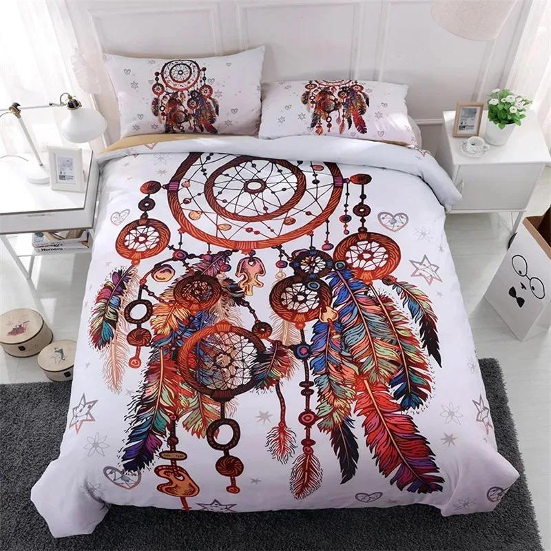 Dreamcatcher Duvet Cover Sets Bohemian Magic Feather Blue Galaxy Bedding Set Luxury Dream Catcher Comforter Cover Set Full Size