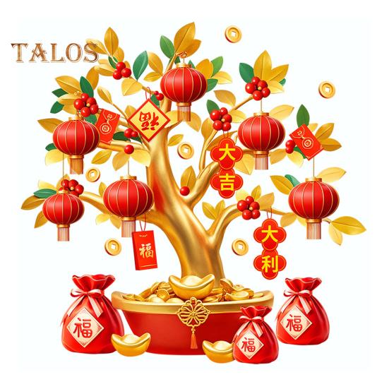 Autocolant pentru fereastră de Anul Nou chinezesc Autocolant static arbore bogăție Decal neadeziv pentru fereastră pentru uși din sticlă, pereți, mobilier, decor festiv