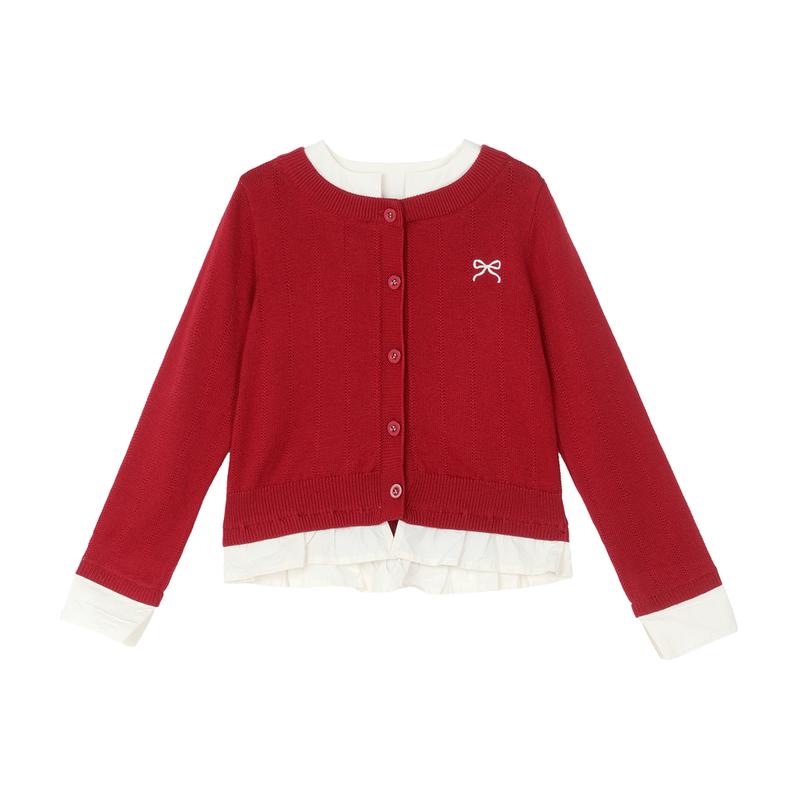LUSON Girls  Faux Two-Piece Knit Cardigan 120