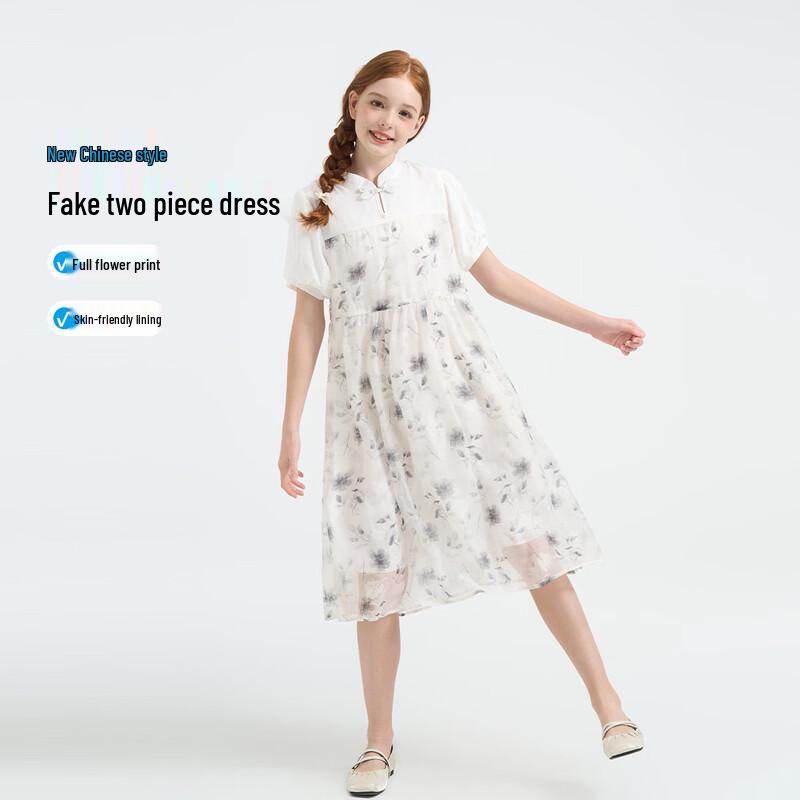 Montagut Girls  New Chinese Style Floral Puff Sleeve Dress 160