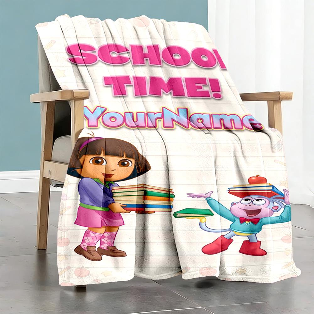 Dora Explorer Customize Your Name Blanket Multi-purpose Customizable Blanket Durable Comfort Throw For Sofa Nap Seaside Bed Four Seasons Universal