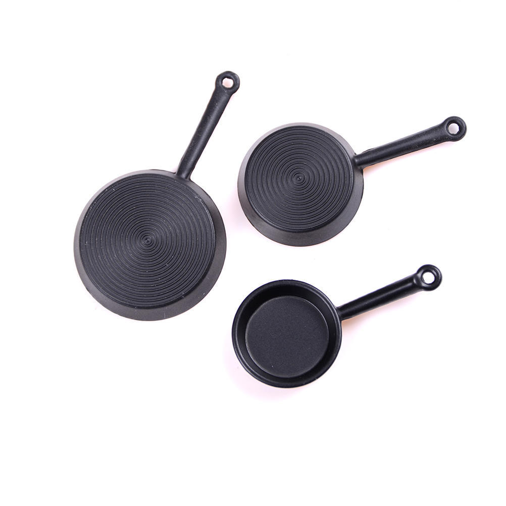 3 Pcs Dollhouse Mini Metal Frypan Frying Pans Cooking Pot Cookware Toy