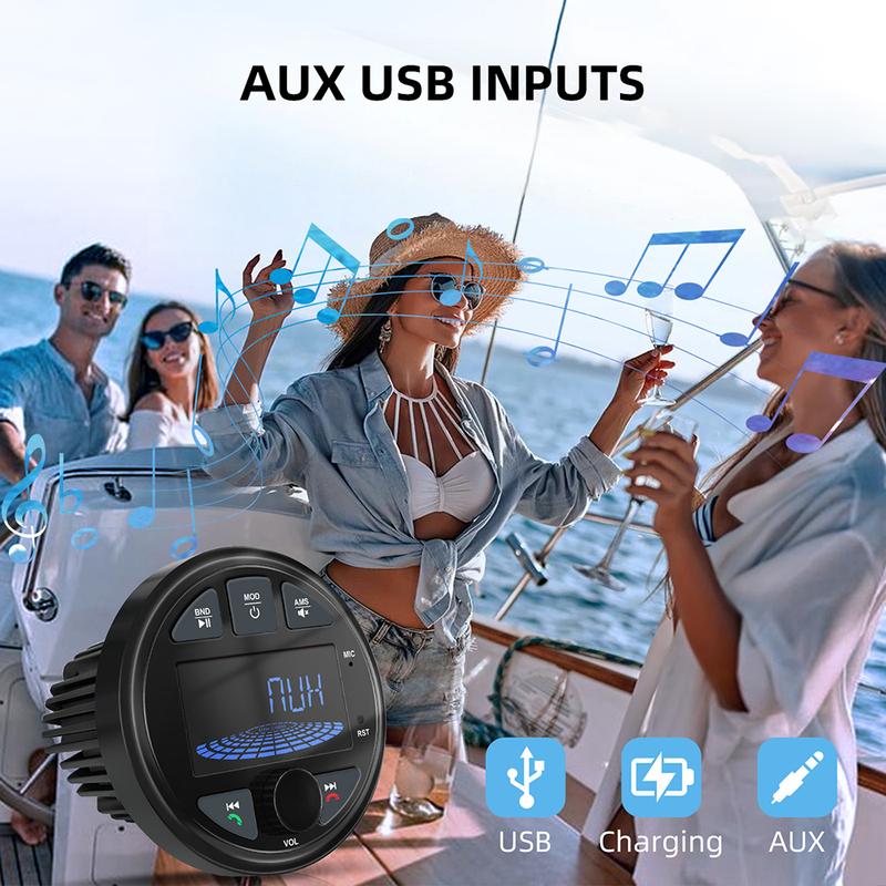 Boat Radio Media Player Marine Stereo MP3 Waterproof Bluetooth Audio Radio FM AM Receiver Fit for Harvesters ATV UTV SPA RZR