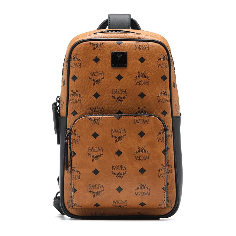 New MCM Aren Leather Sling Bag Small Unisex Cognac MMLDSTA01CO001