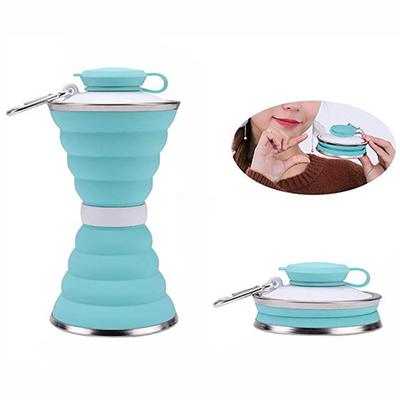 Silicone Folding Water Cup Portable Retractable Water Bottle Outdoor Sports Folding Water Cup with Lid Gift Water Bottle