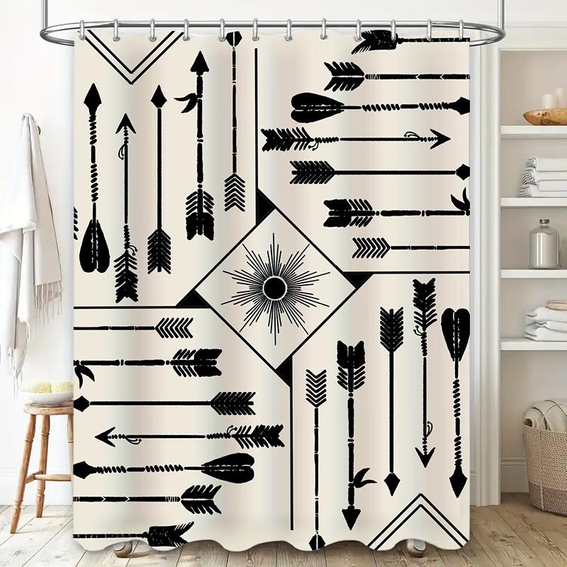 Black And White Arrow Shower Curtain Bathroom Decor With Native American Theme For Home Design 3D Printed Waterproof Shower Curt