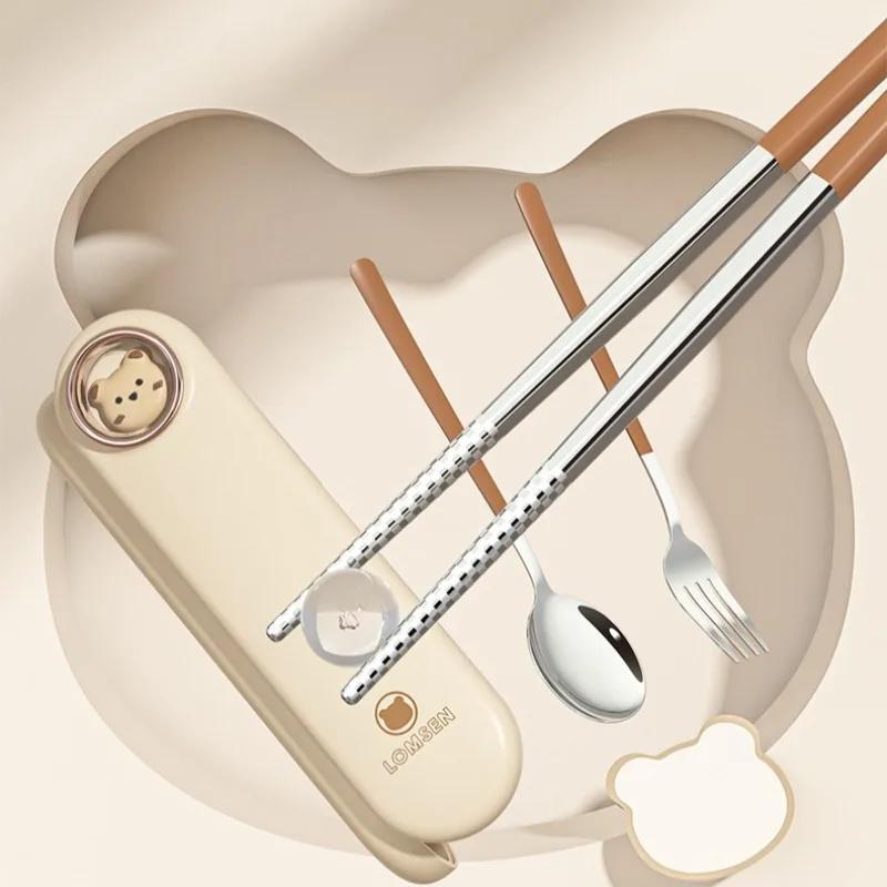 Przenośny zestaw sztućców ze stali nierdzewnej Łyżka Widelec Pałeczki z pudełkiem do przechowywania Zestaw naczyń na piknik na świeżym powietrzu