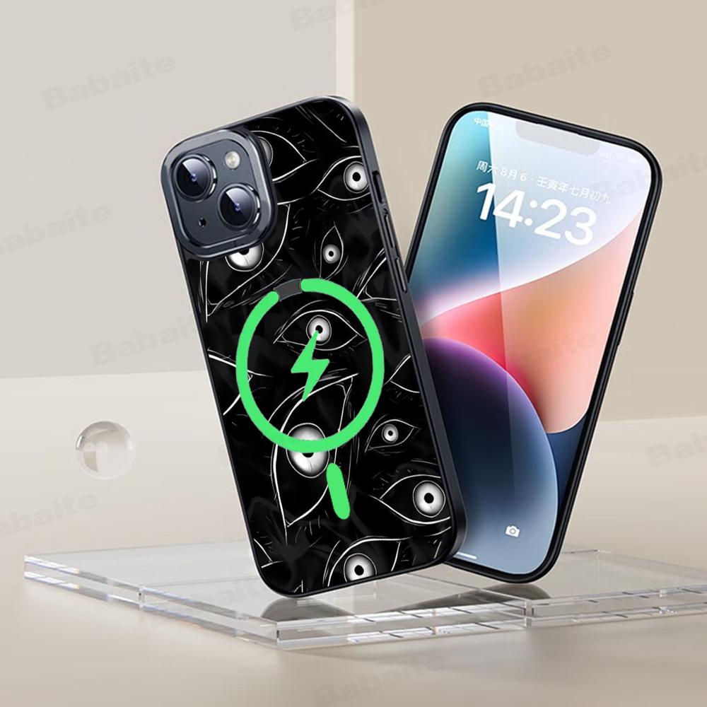 Black Scary Ghost Eye Monstrous Line Art Phone Case Magesafe Magnetic Wireless Charge Case For iPhone 16 14 Pro Max Plus Mini