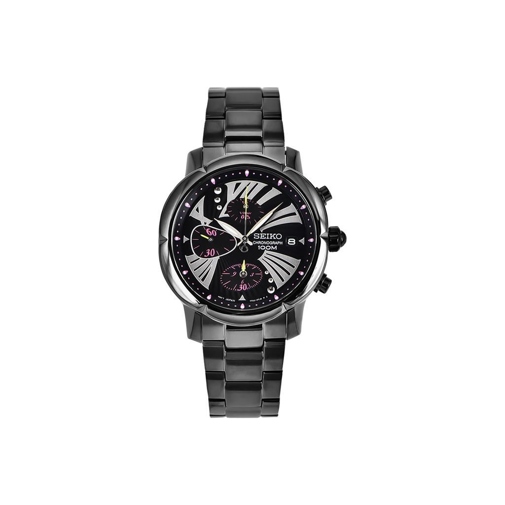 Seiko Wasserdicht 100 M Quarzwerk Edelstahl Ionenbeschichtet Uhr 37,2 mm Schwarzes Zifferblatt Damenuhr SNDY07P1
