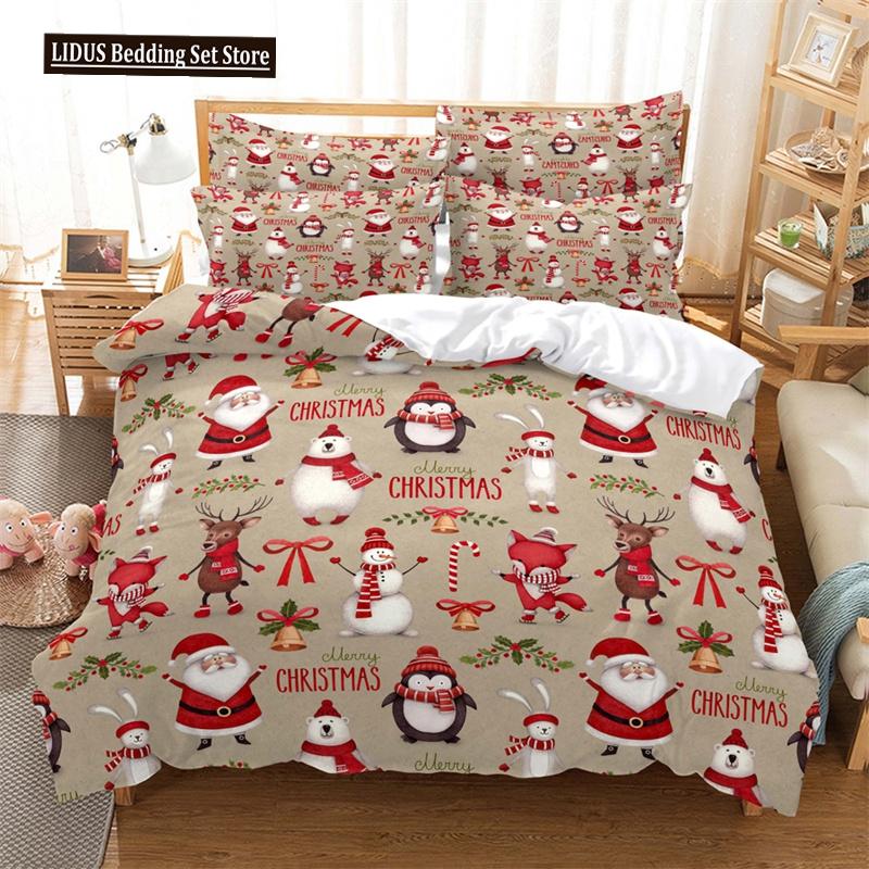Merry Christmas Duvet Cover Set Twin King Queen Cartoon Santa Claus Bedding Set Polyester Christmas Gingerbread Man Quilt Cover