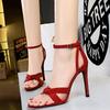 Fashion cross-tie Satin Women Sandal Pointed Toe Ankle strap Slide Sandal Fashion Comfort Banquet belt Buckle super high heel Dress Shoe