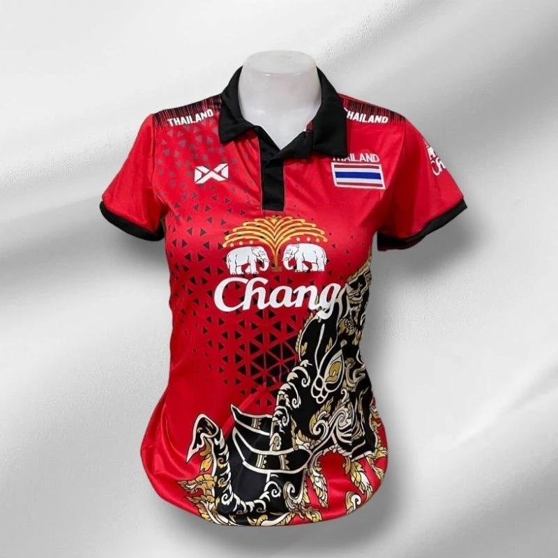 Dámský Thajsko Národní Fotbalový Tréninkový DRES POVZBUZOVÁNÍ Fanoušek Potisk Vintage Retro Rychleschnoucí Polokošile Krátký Rukáv Uniforma Slon Sport Outdoor